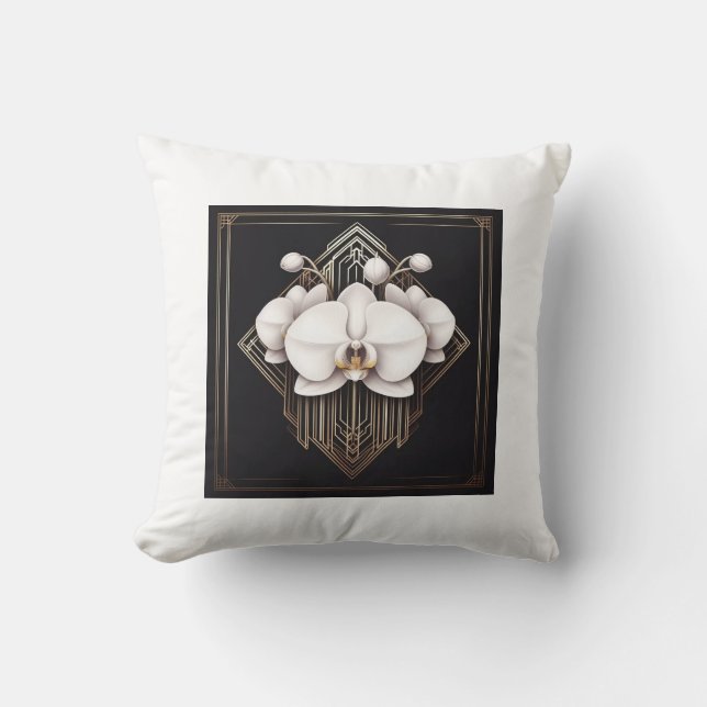 White Flower Art Deco  Cushion (Front)