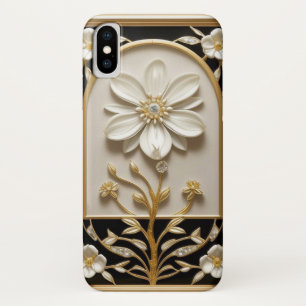 White Flower Artwork with Luxurious Gold iPhone X Case