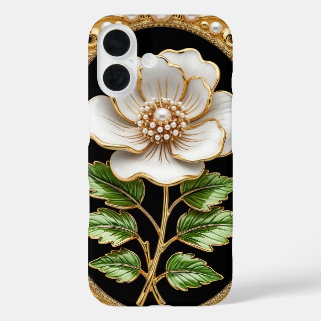 White Flower Artwork with Luxurious Gold Case-Mate iPhone Case (Back)