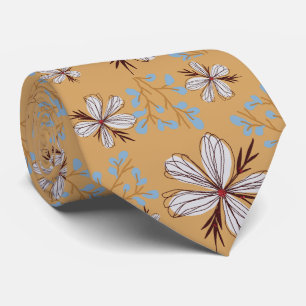WHITE FLOWER , BEIGE BACKGROUND TIE
