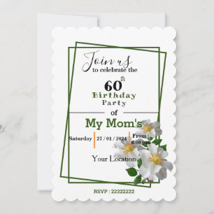 White flower birthday Invitation