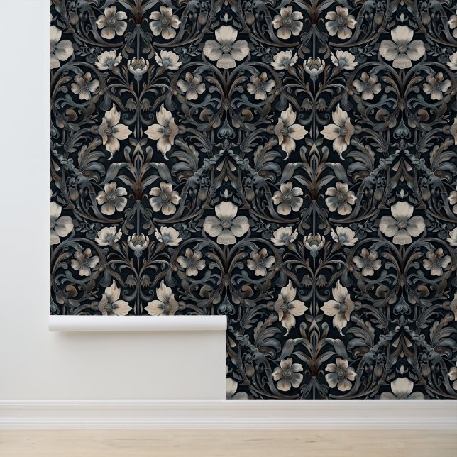 White Flower Black Baroque Gothic Background  Wallpaper (Application)