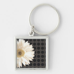 White Flower Black Dots Key Ring