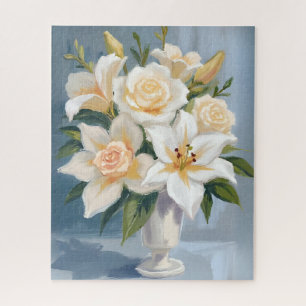 White Flower Bouquet Floral Watercolor Jigsaw Puzzle