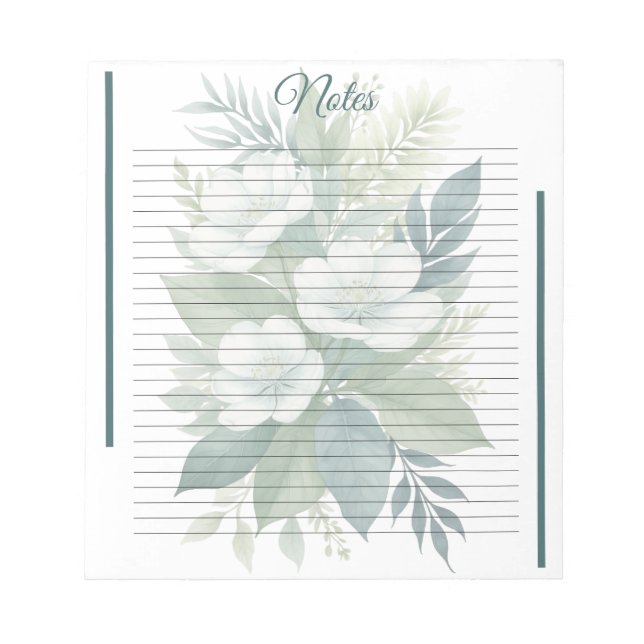 White Flower Bouquet & Green FoliageLined Notepad (Front)