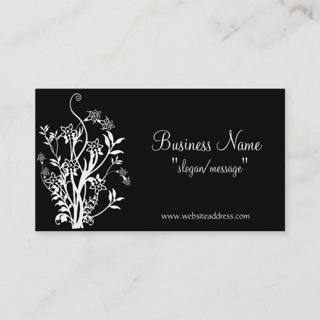 White Flower Bush/Vines on Black Business Card (Front)
