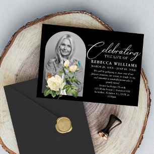 White Flower Calligraphy Celebration of Life Invitation