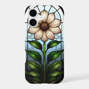 White Flower Deep Green Stained Glass Details