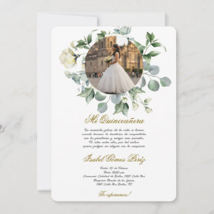 White flower dress Quinceanera with picture Invitation