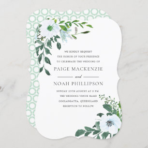 White Flower Elegant Summer Greenery Invitation