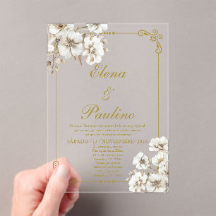 White flower Elegant Wedding Invitation in Spanish