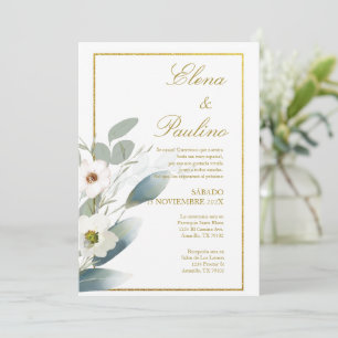 White flower Elegant Wedding Invitation in Spanish