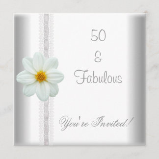 White Flower Fabulous 50th Birthday Party Lace Invitation