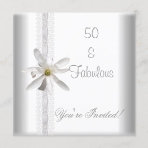White Flower Fabulous 50th Birthday Party Lace Invitation