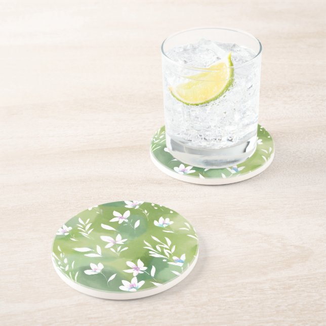 White Flower Fields | Elegant Spring Floral  Coaster (Side)