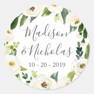 White Flower Green Wedding Envelope Seal Stickers