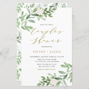 White Flower Greenery Couples Shower Invitation