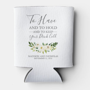 White Flower & Greenery Wedding Can Coolers