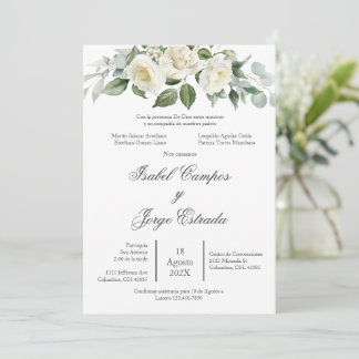 White flower Greenery Wedding Invitation