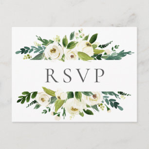White Flower & Greenery Wedding RSVP Postcards