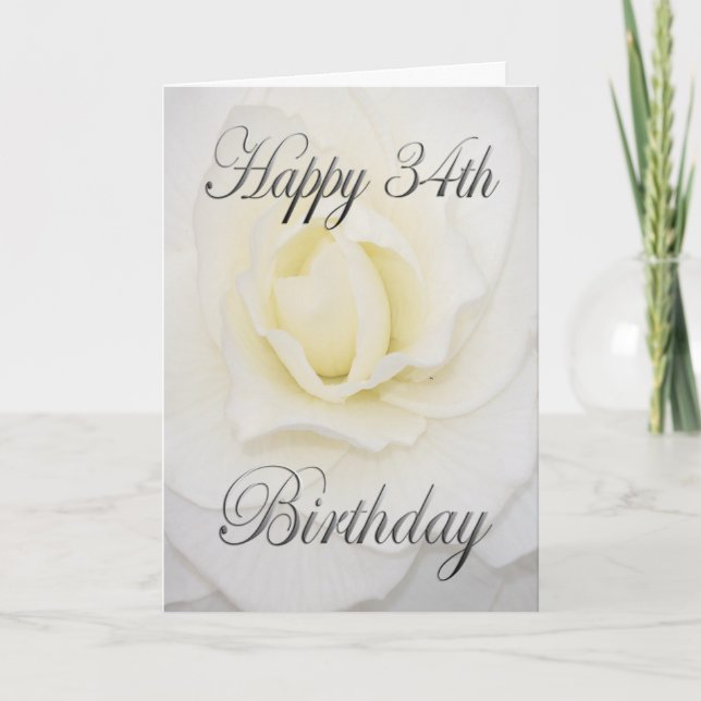White Flower Happy 34th Birthday Card (Front)