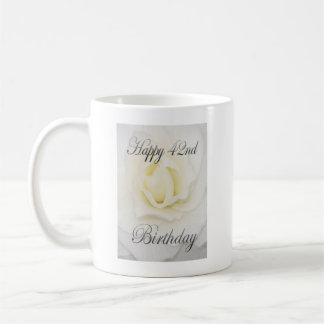 White Flower Happy 42nd Birthday Mug