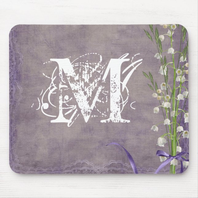 White Flower Lace Monogram Initial Mouse Pad (Front)
