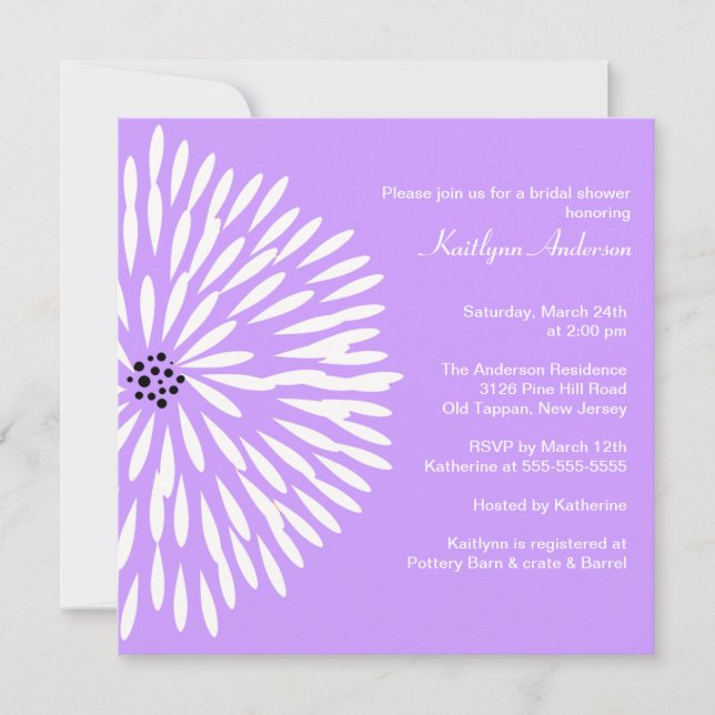 White Flower Lilac Spring Bridal Shower Invitation (Front)