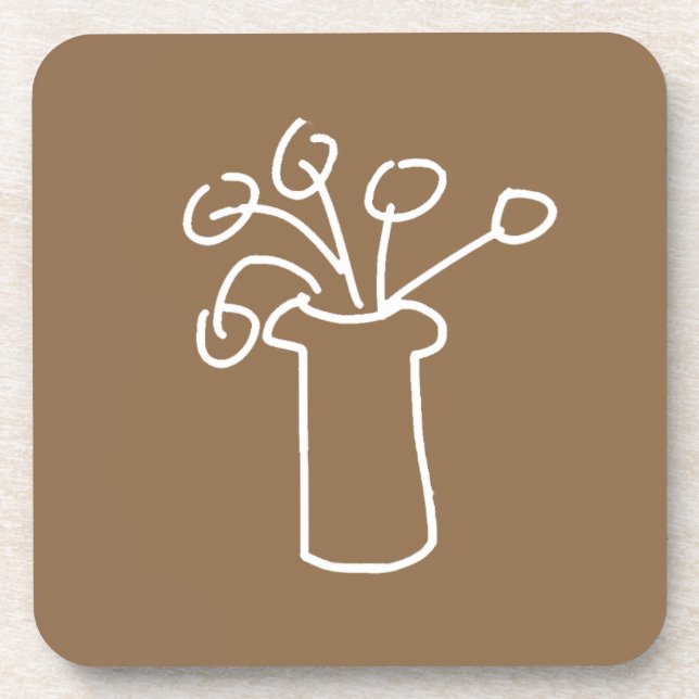 White flower modern simple outline art coaster (Front)