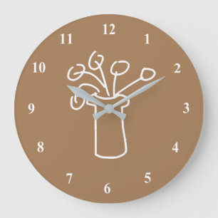 White flower modern simple outline art large clock