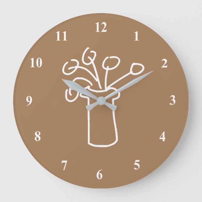 White flower modern simple outline art large clock (Front)