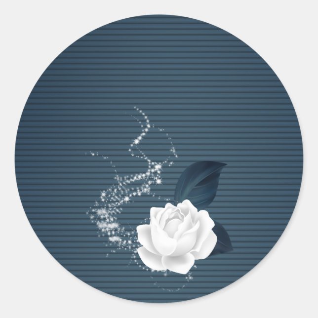 white flower & navy leaves classic round sticker (Front)
