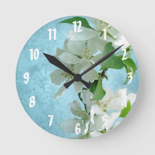 White Flower on Blue S Monogram Initial Wall Clock