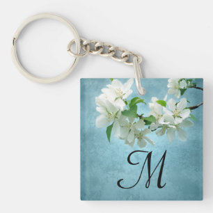 White Flower on Blue Sky Key Chain