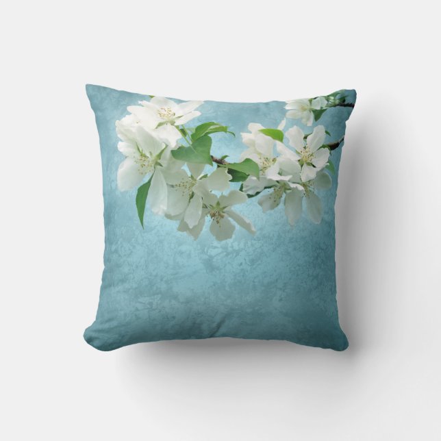 White Flower on Blue Sky Throw Couch Pillow (Front)