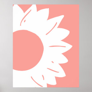 White Flower on Coral Pink Abstract Wall Art