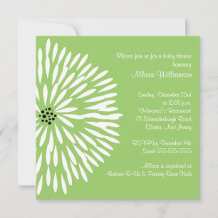 White Flower on Green Baby Shower Invitation