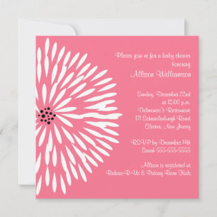 White Flower on Pink Baby Shower Invitation