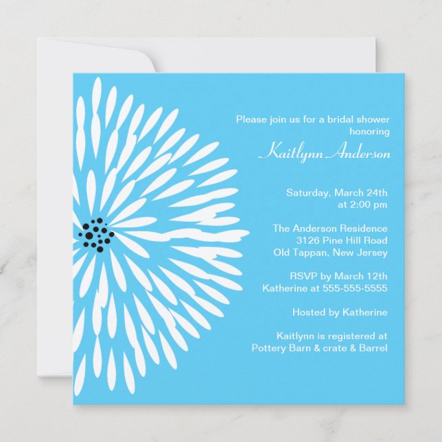 White Flower on Turquoise Bridal Shower Invitation (Front)