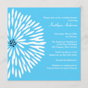White Flower on Turquoise Bridal Shower Invitation