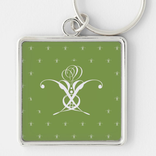 White Flower Pastel Green Easter Key Ring (Front)