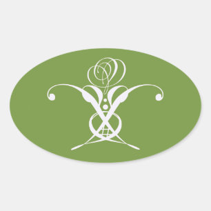White Flower Pastel Green Easter Oval Sticker