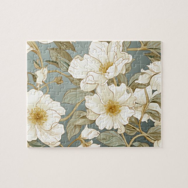 White flower pattern jigsaw puzzle (Horizontal)