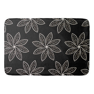 White Flower Pattern on Black  Bath Mat