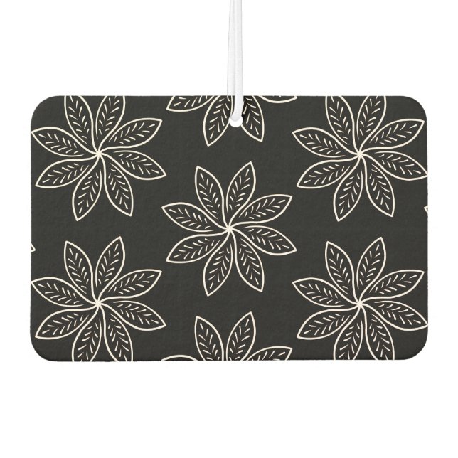 White Flower Pattern on Black  Car Air Freshener (Front)