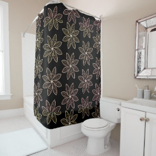 White Flower Pattern on Black Shower Curtain