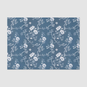 White Flower Pattern on Blue Background Tissue Paper