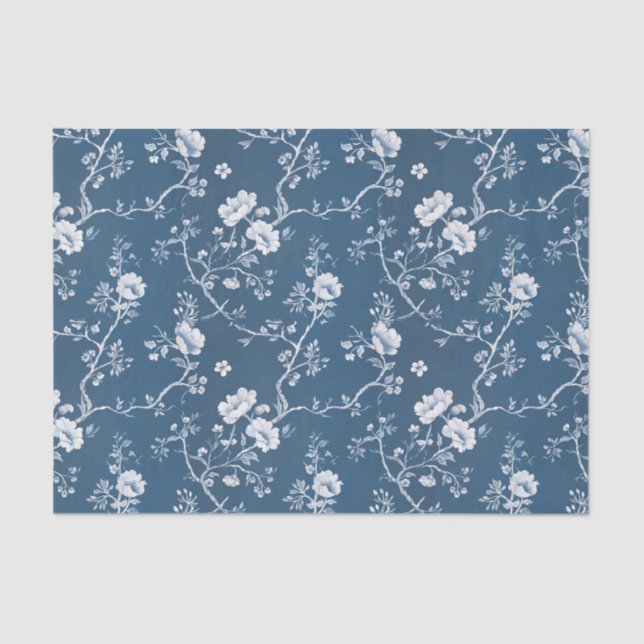 White Flower Pattern on Blue Background Tissue Paper (Front)