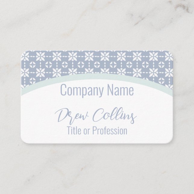 White Flower Pattern on Blue Tiled Arch Business Card (Front)