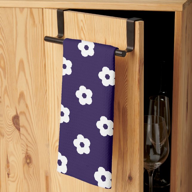 White Flower Pattern Tea Towel (Thirds Fold)